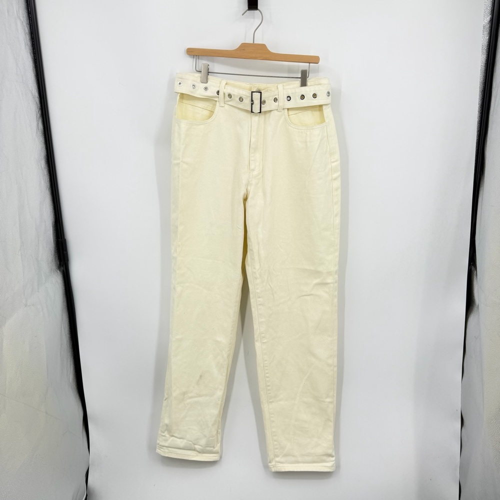 WeWoreWhat High Rise Cut Outs‎ Jeans Denim in ivory 30 belted